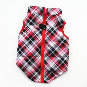 New Dog Clothes Winter Thickened Dog Cotton-padded Jacket Waistcoat Vest Down Silk Cotton Traction Buckle (Option: Plaid-L)