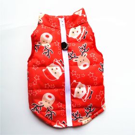 New Dog Clothes Winter Thickened Dog Cotton-padded Jacket Waistcoat Vest Down Silk Cotton Traction Buckle (Option: Christmas Red Old Man-XL)